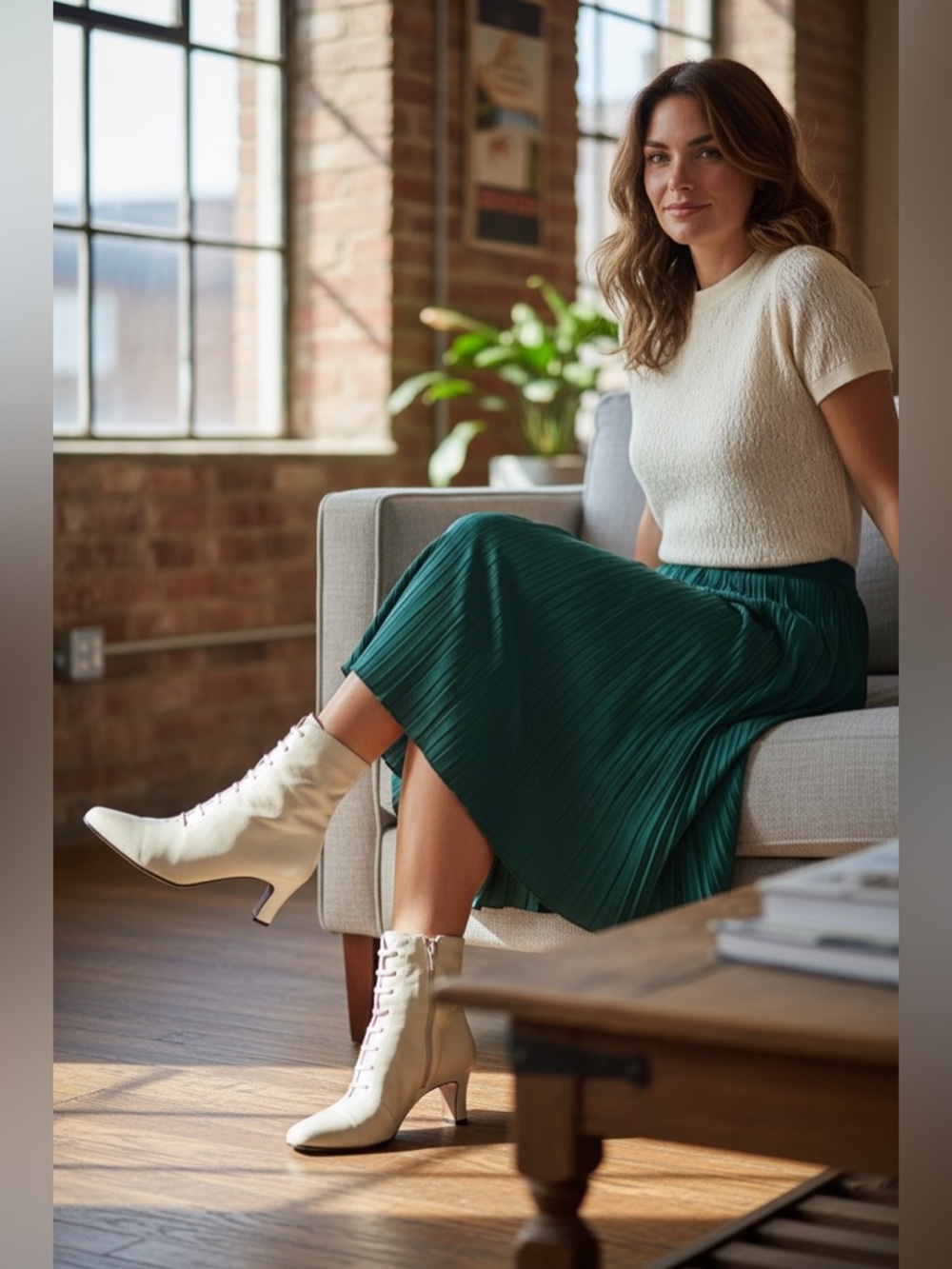 Mister Shoes Cream Lace-Up Ankle Booties - Size 10